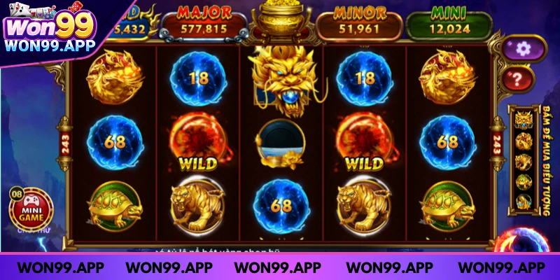 Giao diện trò chơi 4 thần thú hấp dẫn tại game nổ hũ WON99 Giao diện trò chơi 4 thần thú hấp dẫn tại game nổ hũ WON99
